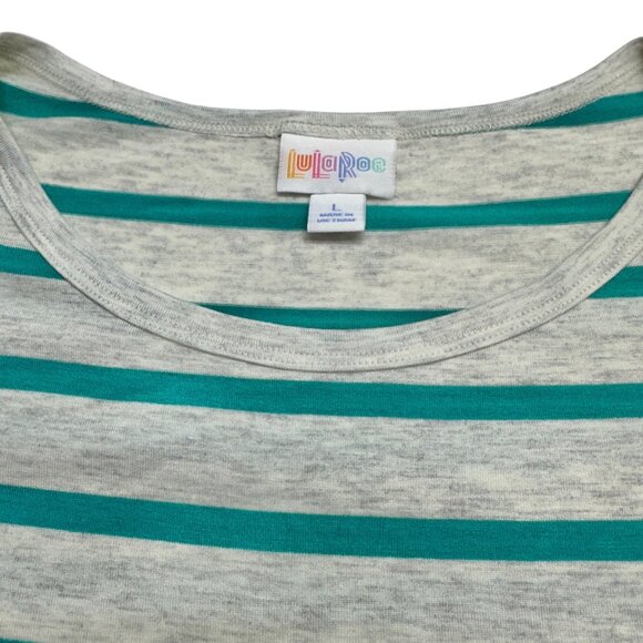 LuLaRoe Retired Julia Dress L Teal and White Striped SS Form Fitting NWT - Picture 3 of 7